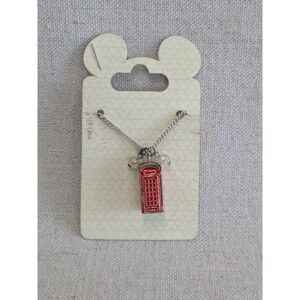 Disney Parks Red London Telephone Booth Charm Necklace Crystal Beads NWT